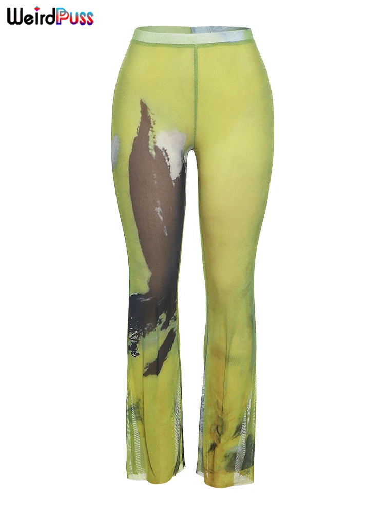 Weird Puss Mesh Tie Dye Straight Women's Pants