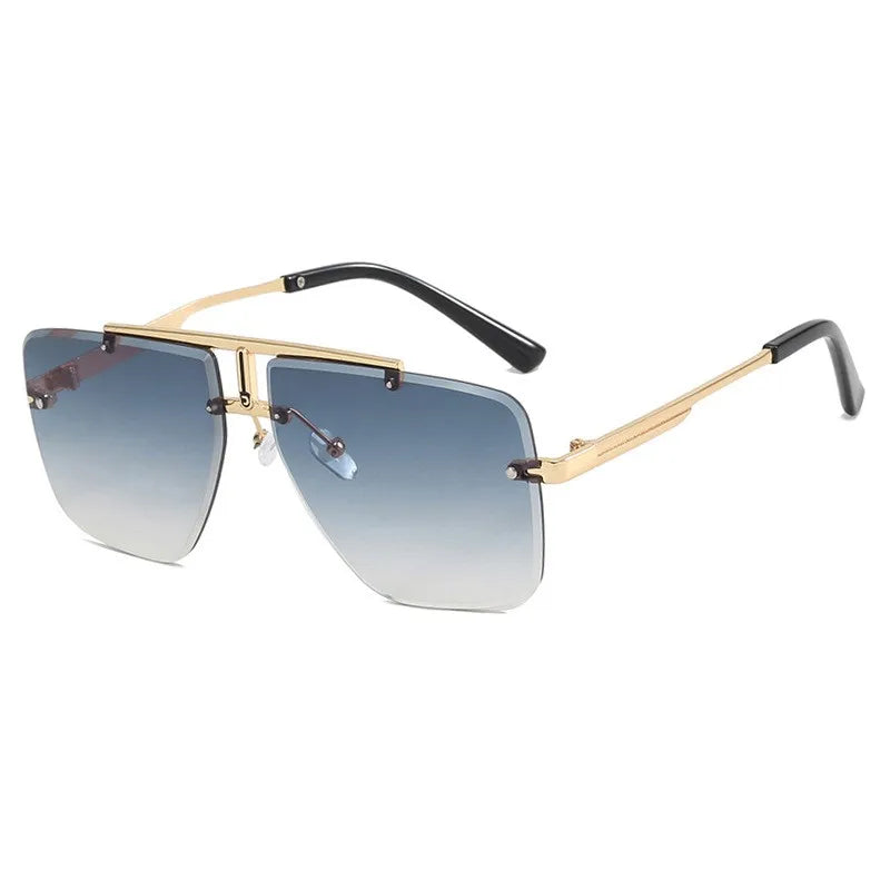 New Fashion Men Rimless Sunglasses For Women Double Bridge Metal Frame Sun Glasses Driving Shades UV400 Eyeglasses