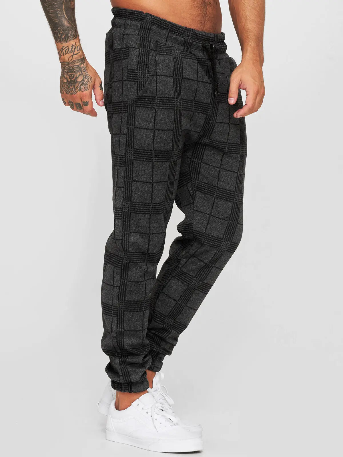 New Fashion Men Pants Mid Waist Slims Fit Male Sweatpants Plaid Checkered Side Stripe Trousers Summer Work Casual Pants