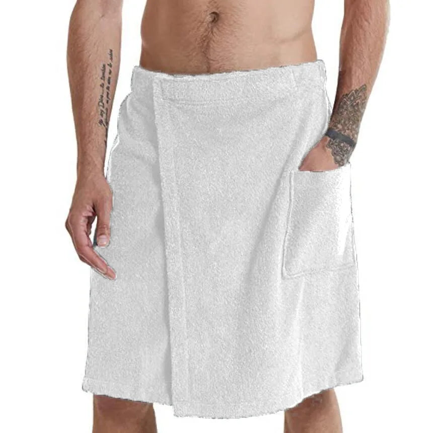 1 Pc Velcro Bath Towel Beach Towel Men's Wearable Bath Towel Bathhouse Shower Room Bathrobe with Pocket Bath Towel