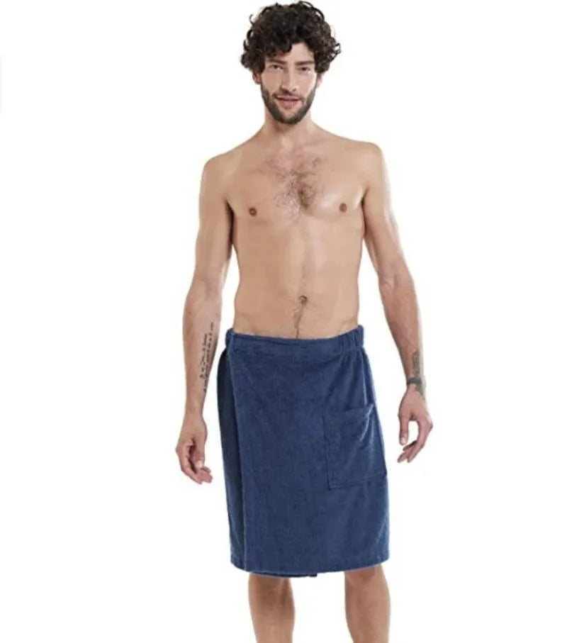 1 Pc Velcro Bath Towel Beach Towel Men's Wearable Bath Towel Bathhouse Shower Room Bathrobe with Pocket Bath Towel