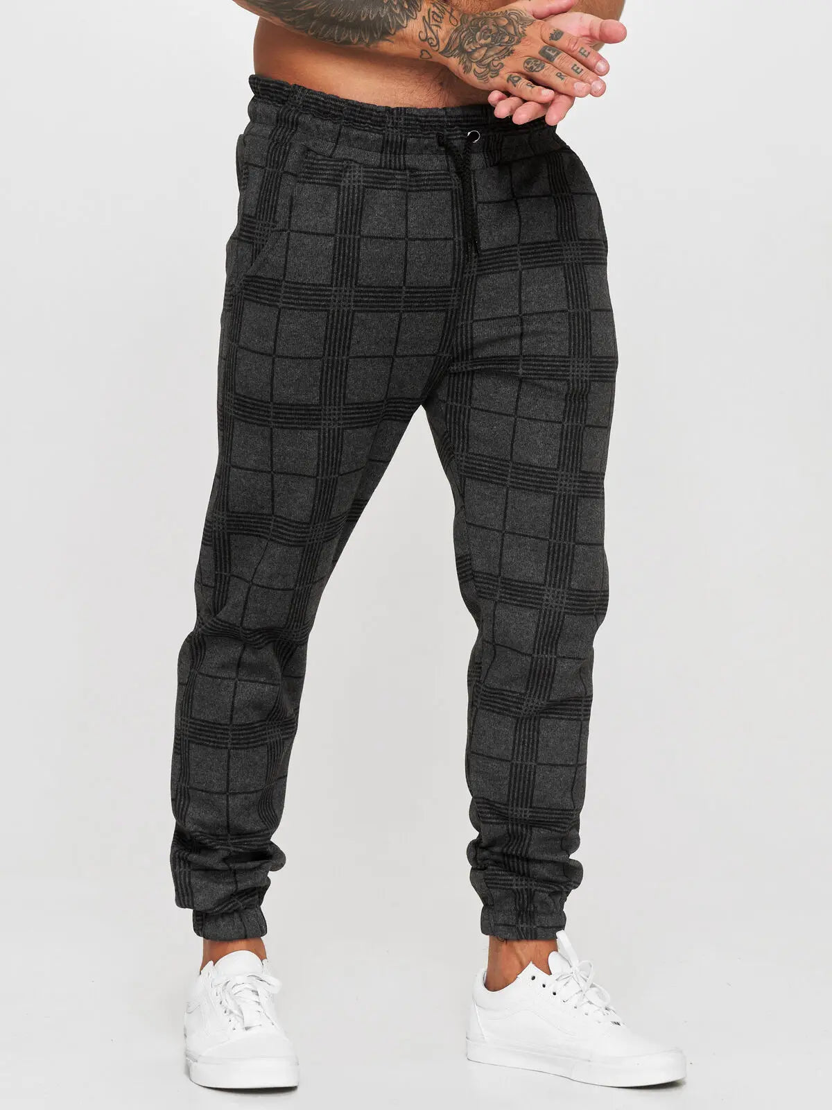 New Fashion Men Pants Mid Waist Slims Fit Male Sweatpants Plaid Checkered Side Stripe Trousers Summer Work Casual Pants