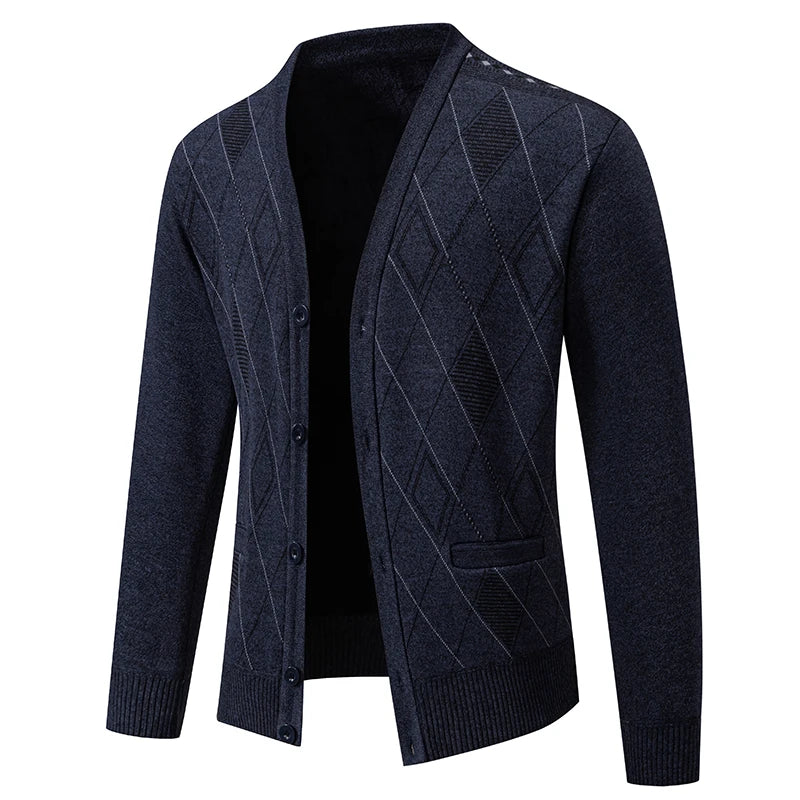 Mens Fleece Thick Cardigan Autumn Winter Knitted Sweaters Male Cardigans Slim Fit Luxury Brand Cold Sweater Coat Jacket