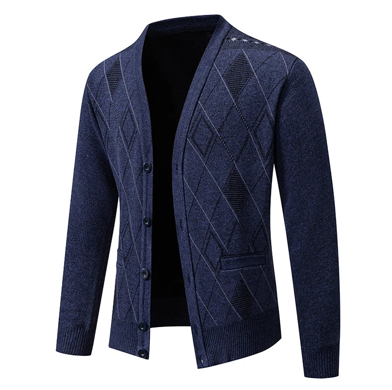 Mens Fleece Thick Cardigan Autumn Winter Knitted Sweaters Male Cardigans Slim Fit Luxury Brand Cold Sweater Coat Jacket