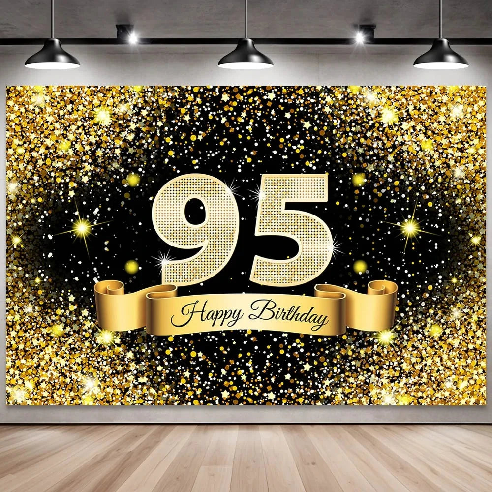 Golden black birthday party background, 18-40-50-60-year-old photography background, photo booth logo, poster background banner