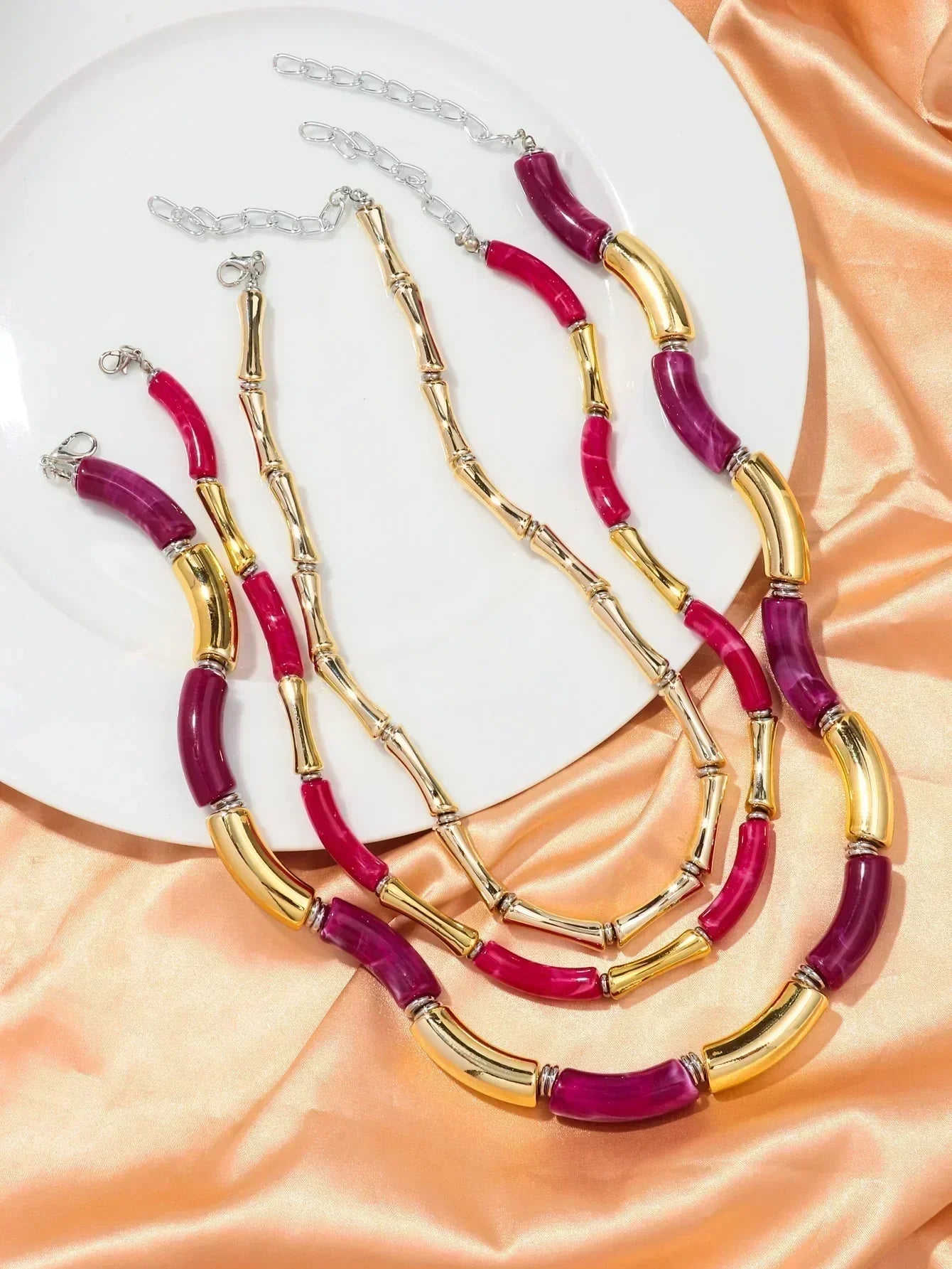 3 pieces/set Bohemian Acrylic Bamboo Beads Choker Necklace Set for Women Chunky Tube Necklaces 2024 Accessories Jewelry Femstylo