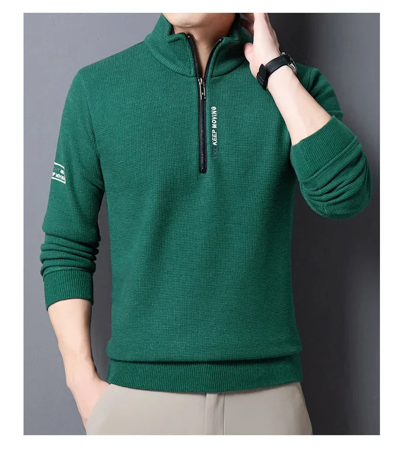 Men's Clothing Turtleneck Sweater Fashion Men's Knitwear Solid Color Chunky Half Zipper Thickening Sweater Luxury Warm Sweater