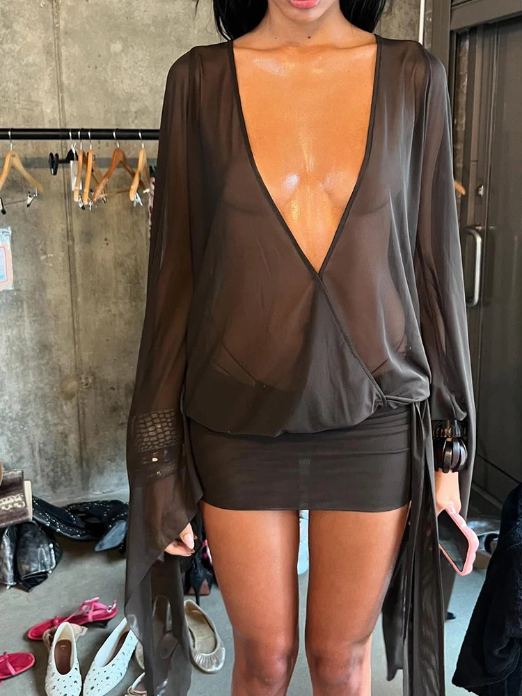 Kliou Mesh Irregular Women Mini Dress