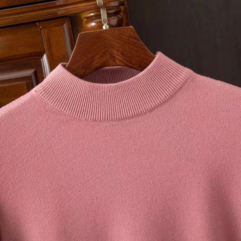 Autumn Mens Mock Turtleneck Knitwear Sweater Outdoor Half Neck Solid Color Pullover Streetwear Winter Warm Knitted Sweater