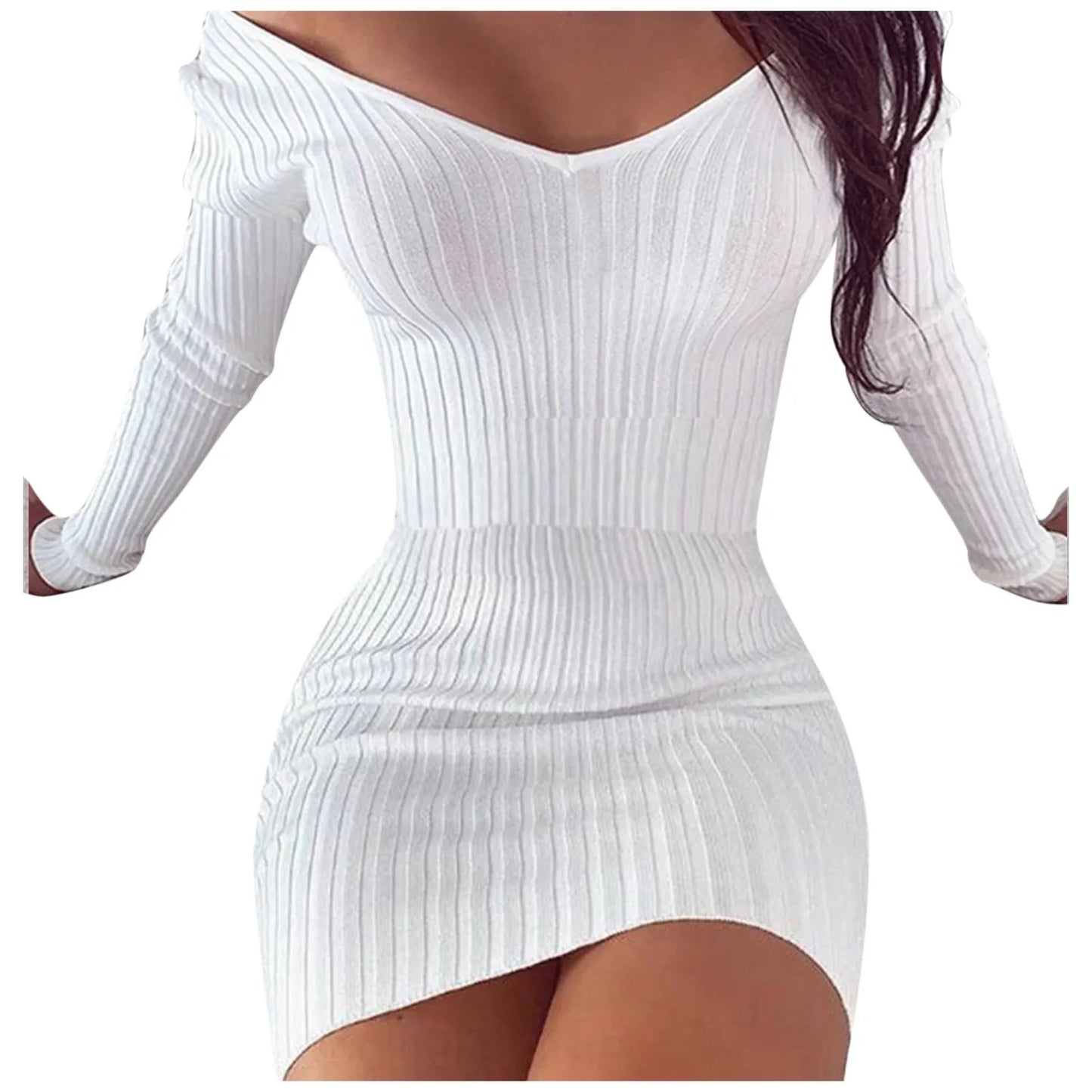 Sexy Off Shoulder Long Sleeve Bodycon Dress For Women Spring Autumn White Knitted Sweater Mini Woman Dresses Robe Femme