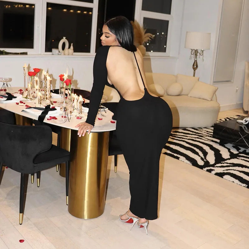 Shestyle Backless Black Pencil Dress