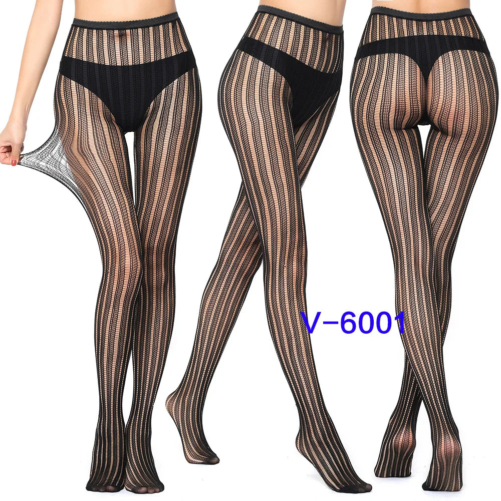 Women Sexy Fishnet Tights Jacquard Weave Seamless Pantyhose Yarns Garter Grid Fish Net Stockings Black Spider Gothic Lace Tights