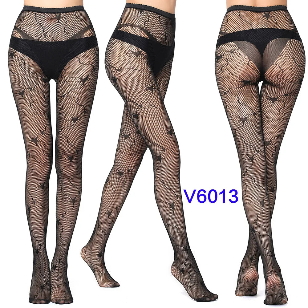 Women Sexy Fishnet Tights Jacquard Weave Seamless Pantyhose Yarns Garter Grid Fish Net Stockings Black Spider Gothic Lace Tights