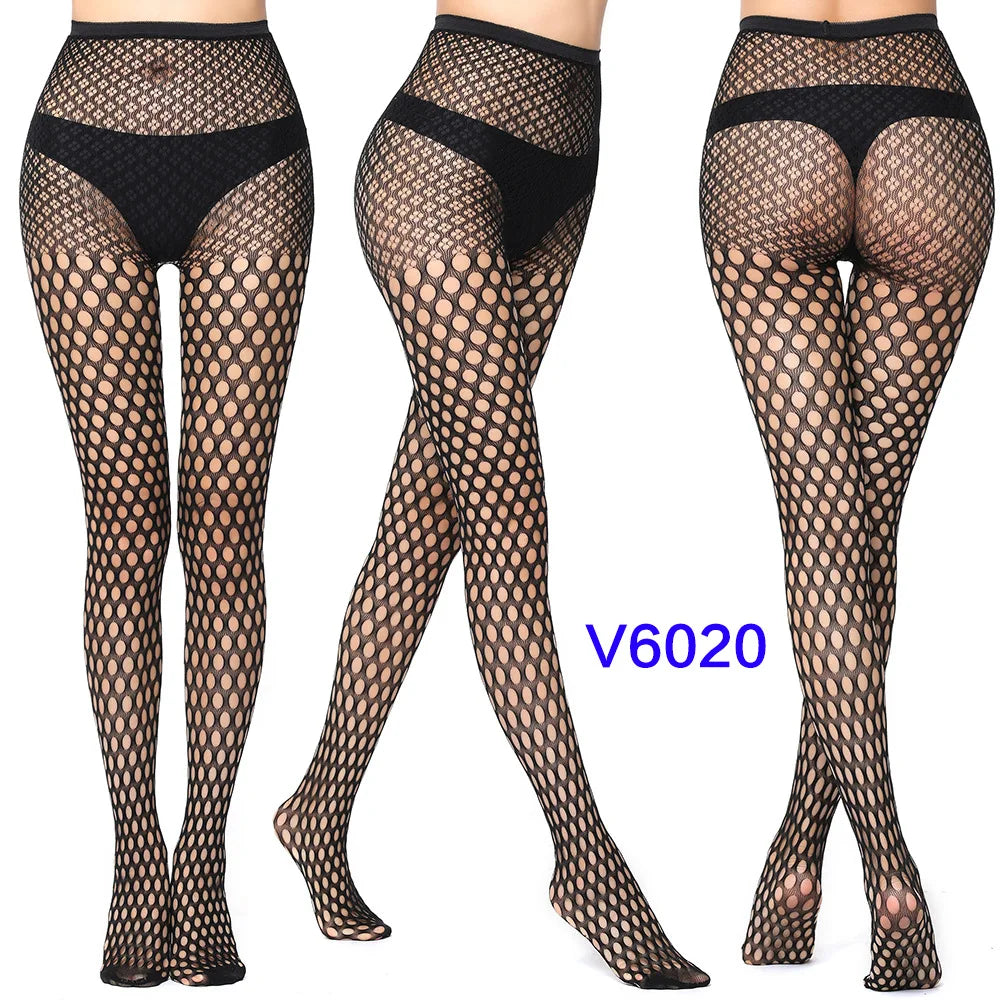 Women Sexy Fishnet Tights Jacquard Weave Seamless Pantyhose Yarns Garter Grid Fish Net Stockings Black Spider Gothic Lace Tights