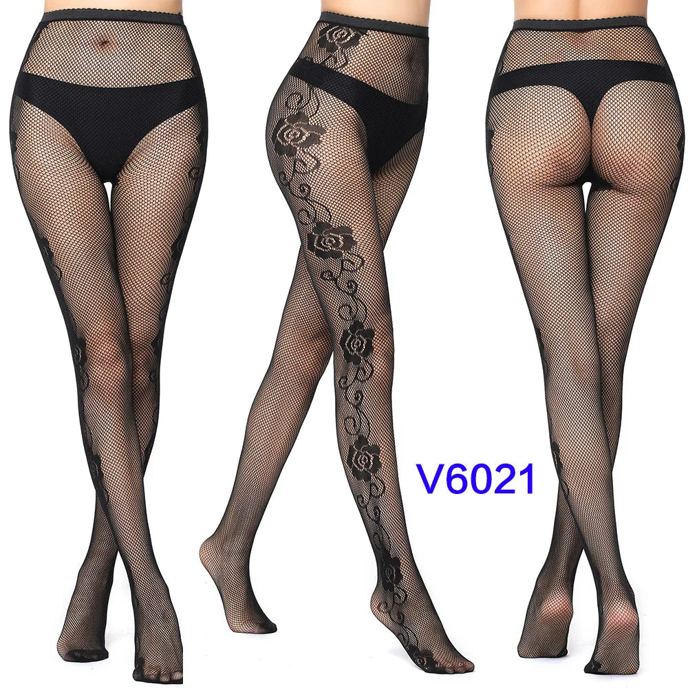 Women Sexy Fishnet Tights Jacquard Weave Seamless Pantyhose Yarns Garter Grid Fish Net Stockings Black Spider Gothic Lace Tights