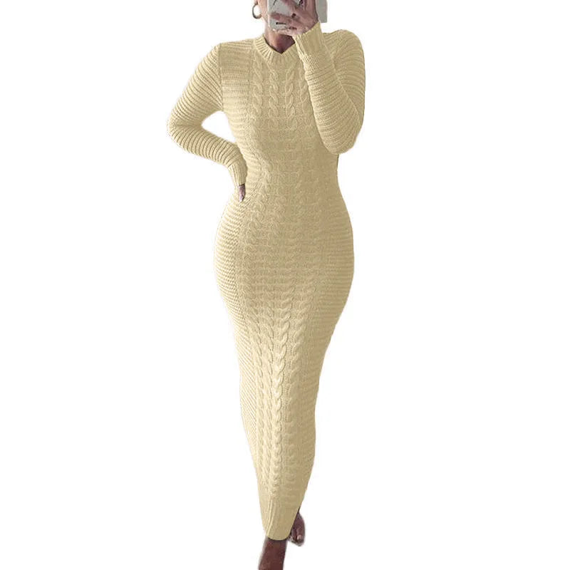 Women Long Maxi Sweater Dress Sexy Half Turtlenck Long Sleeve Tunic Knitwear Ankle Length Bodycon Party Dresses XXBLH-2808