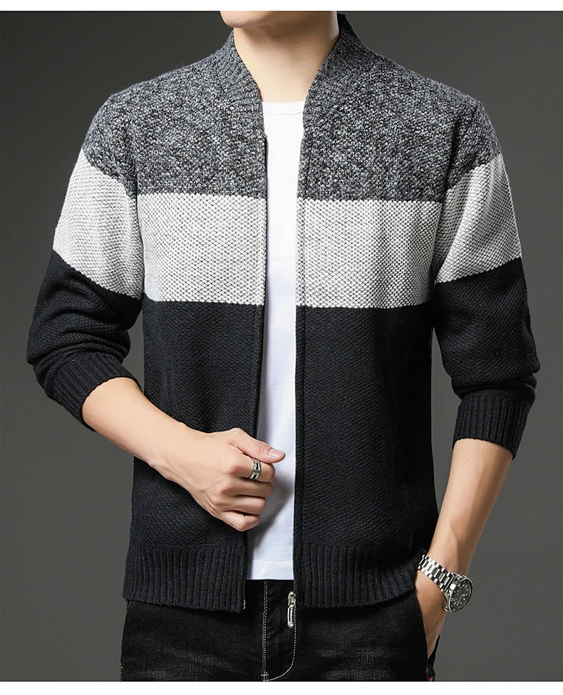 Mens Fleece Thick Cardigan Autumn Winter Knitted Sweaters Male Cardigans Slim Fit Luxury Brand Cold Sweater Coat Jacket