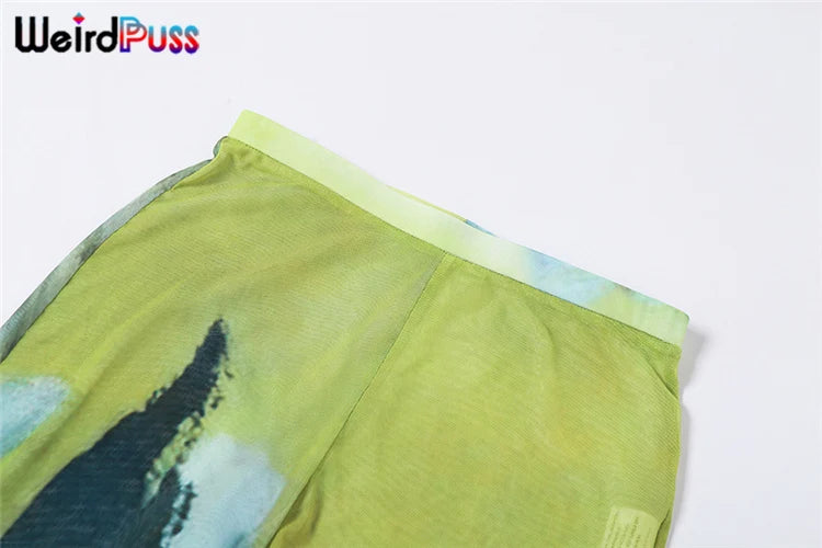 Weird Puss Mesh Tie Dye Straight Women's Pants