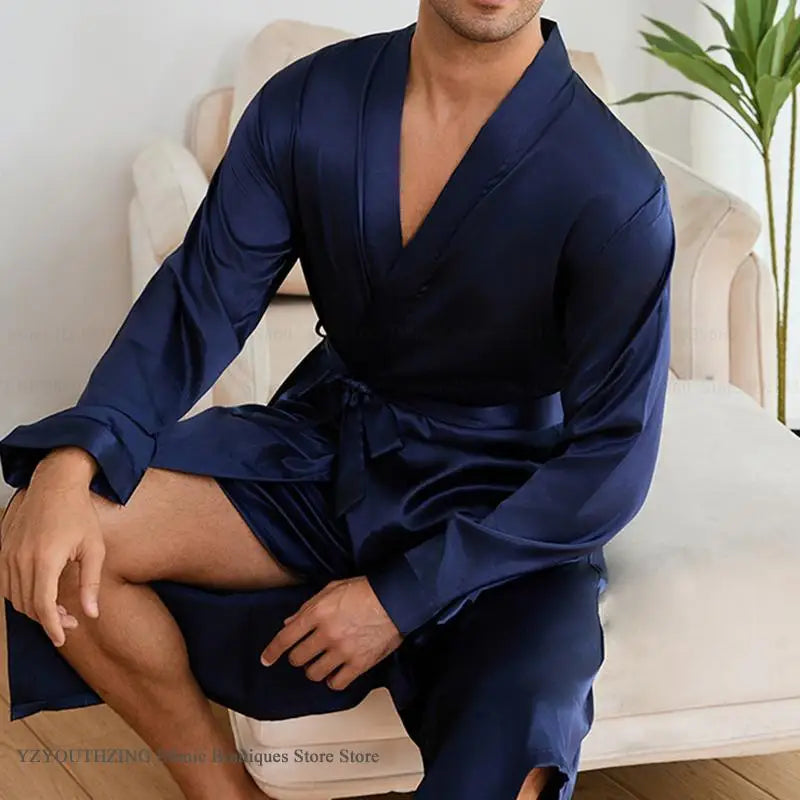 Men's Long Robe Pajama 2-Piece Set