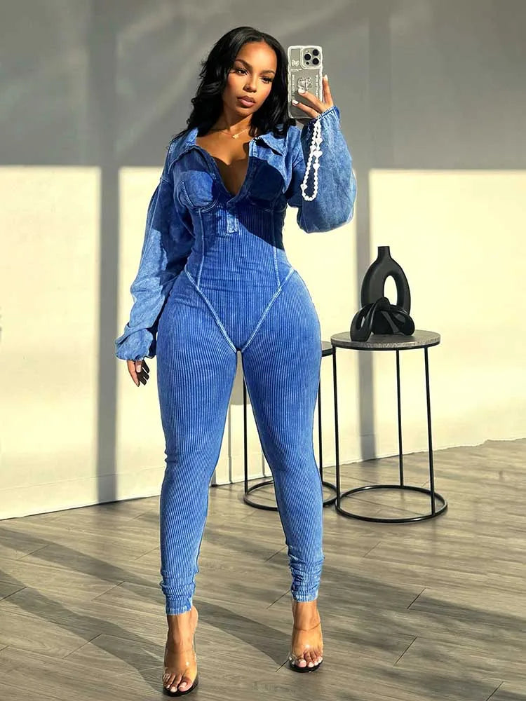 Fitness Jumpsuit Stretchy Sexi Women One Clothes Autumn Winter Knit Jumpsuits Ribbed Jumpsuit Long Sleeve Tight Fit Overalls