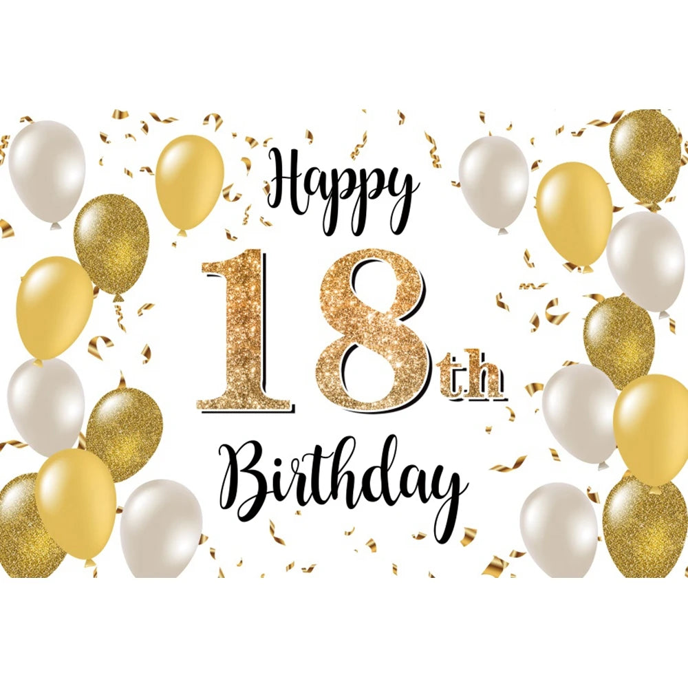 18th Birthday Photography Background Black Golden Glitter Balloons Boys Girls 18 Years Old Birthday Party Decoration Backdrops