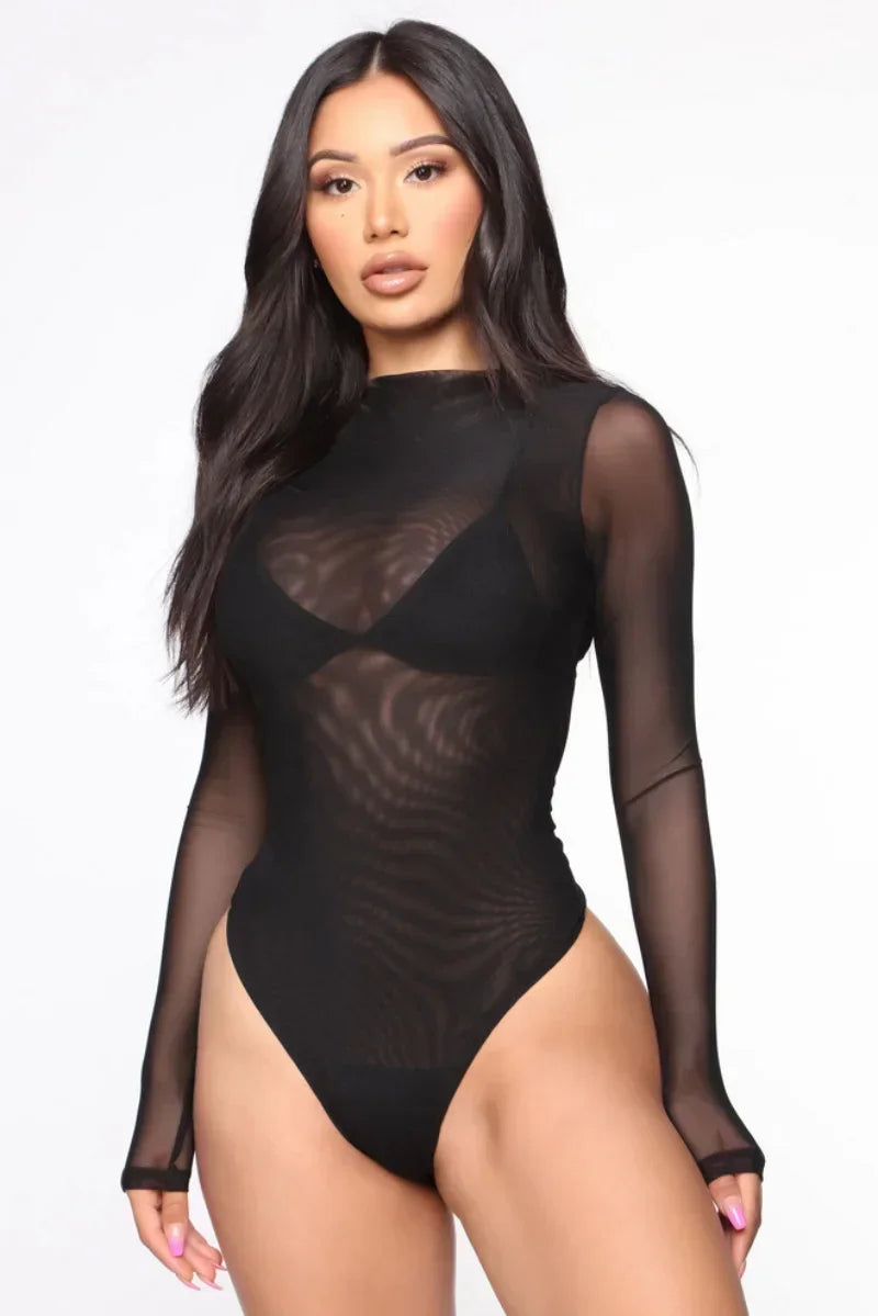 Sexy Transparent Black Body Woman Mesh Thin Bodysuite Top for Ladies See Through Bodysuit Shapewear Women Baddie Outfits