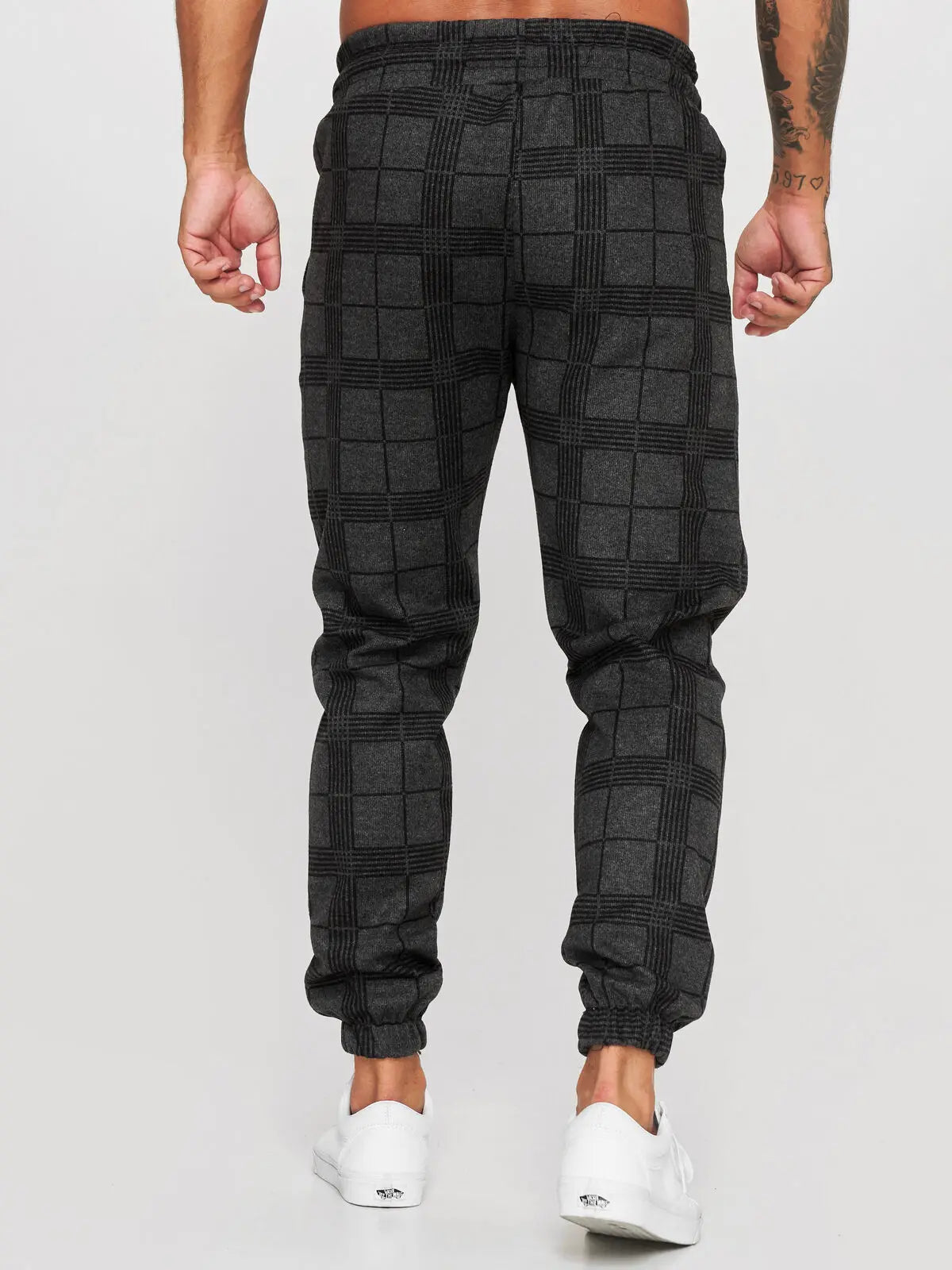 New Fashion Men Pants Mid Waist Slims Fit Male Sweatpants Plaid Checkered Side Stripe Trousers Summer Work Casual Pants