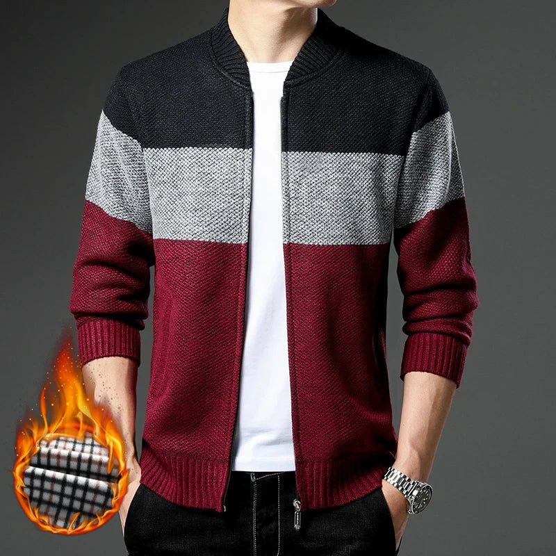 Mens Fleece Thick Cardigan Autumn Winter Knitted Sweaters Male Cardigans Slim Fit Luxury Brand Cold Sweater Coat Jacket