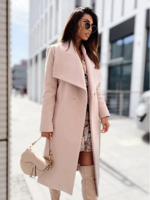 Autumn Winter Long Blends Coats Women Long Sleeve Turn-down Collar Coat and Jacket Belt Solid Fashion Jackets Woman Clothes