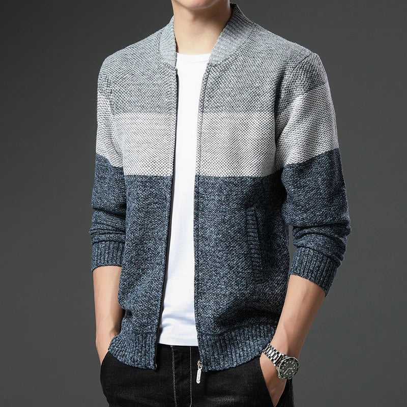 Mens Fleece Thick Cardigan Autumn Winter Knitted Sweaters Male Cardigans Slim Fit Luxury Brand Cold Sweater Coat Jacket