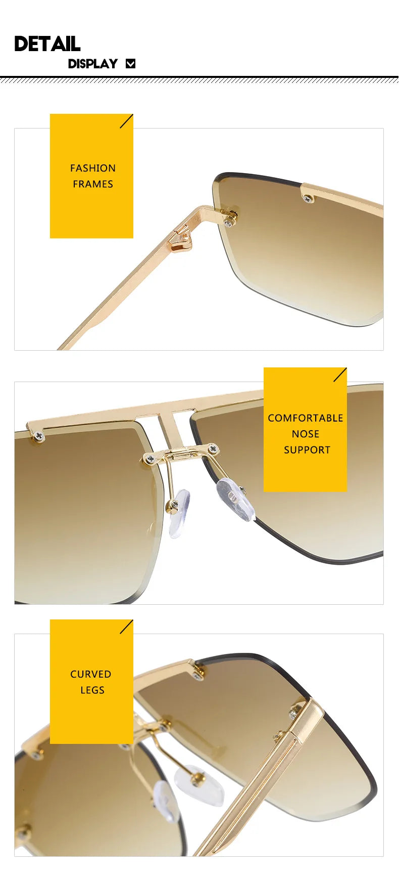 New Fashion Men Rimless Sunglasses For Women Double Bridge Metal Frame Sun Glasses Driving Shades UV400 Eyeglasses