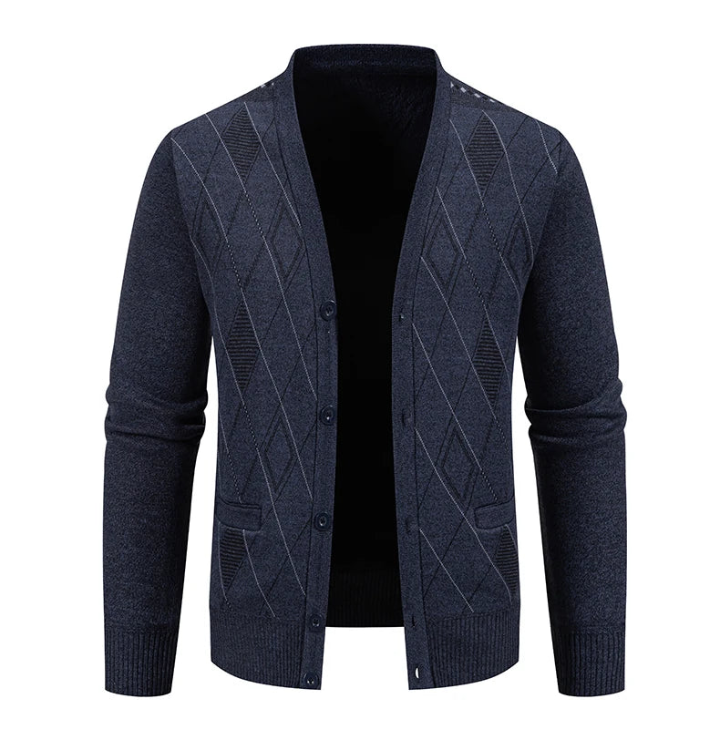 Mens Fleece Thick Cardigan Autumn Winter Knitted Sweaters Male Cardigans Slim Fit Luxury Brand Cold Sweater Coat Jacket