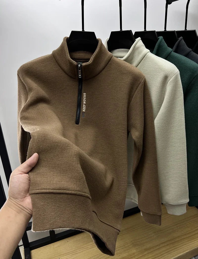 Men's Clothing Turtleneck Sweater Fashion Men's Knitwear Solid Color Chunky Half Zipper Thickening Sweater Luxury Warm Sweater