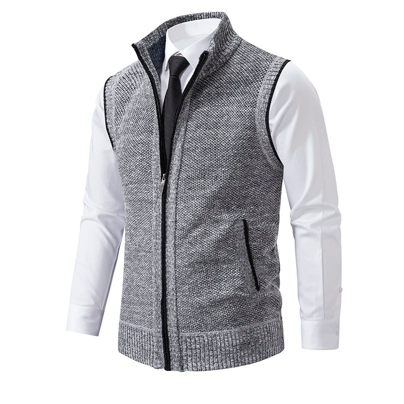 Vest Men's Knitted Sleeveless Sweater Wool Velvet Zipper Cardigan Turn-down Pullovers Turtleneck Sweatercoat Knit Waistcoat