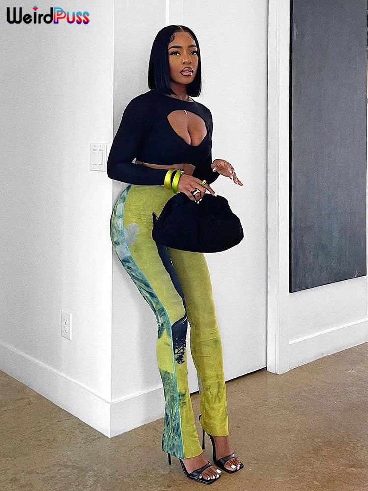 Weird Puss Mesh Tie Dye Straight Women's Pants