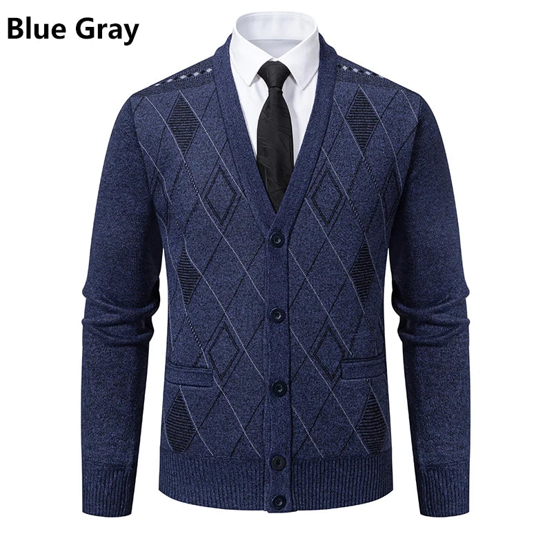 Mens Fleece Thick Cardigan Autumn Winter Knitted Sweaters Male Cardigans Slim Fit Luxury Brand Cold Sweater Coat Jacket