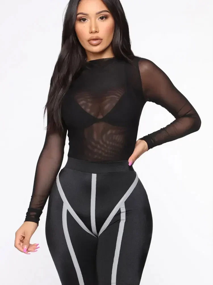 Sexy Transparent Black Body Woman Mesh Thin Bodysuite Top for Ladies See Through Bodysuit Shapewear Women Baddie Outfits