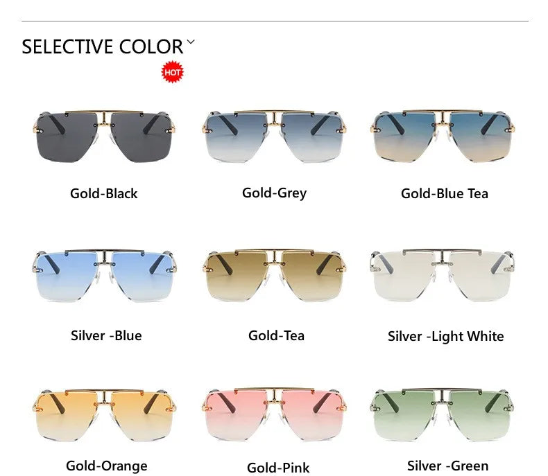 New Fashion Men Rimless Sunglasses For Women Double Bridge Metal Frame Sun Glasses Driving Shades UV400 Eyeglasses