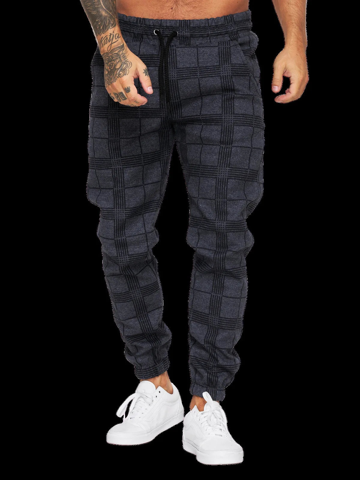 New Fashion Men Pants Mid Waist Slims Fit Male Sweatpants Plaid Checkered Side Stripe Trousers Summer Work Casual Pants