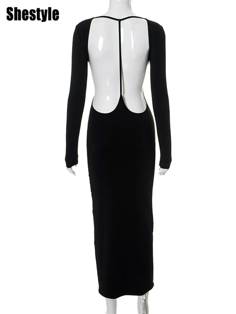 Shestyle Backless Black Pencil Dress