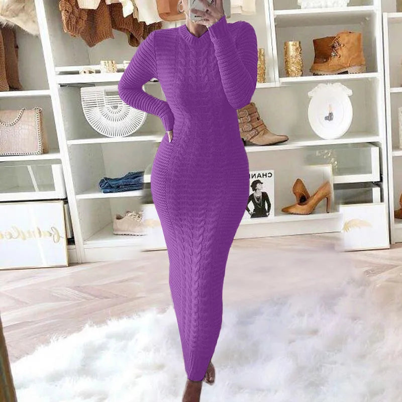 Women Long Maxi Sweater Dress Sexy Half Turtlenck Long Sleeve Tunic Knitwear Ankle Length Bodycon Party Dresses XXBLH-2808