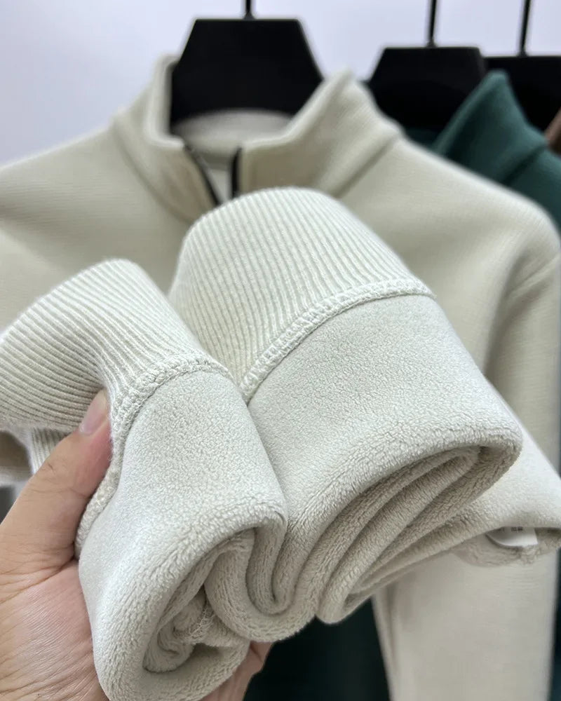 Men's Clothing Turtleneck Sweater Fashion Men's Knitwear Solid Color Chunky Half Zipper Thickening Sweater Luxury Warm Sweater