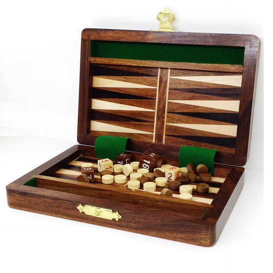 6" Wooden Travel Backgammon Set Includes Game Pieces & Folding Board Royal Chess Mall