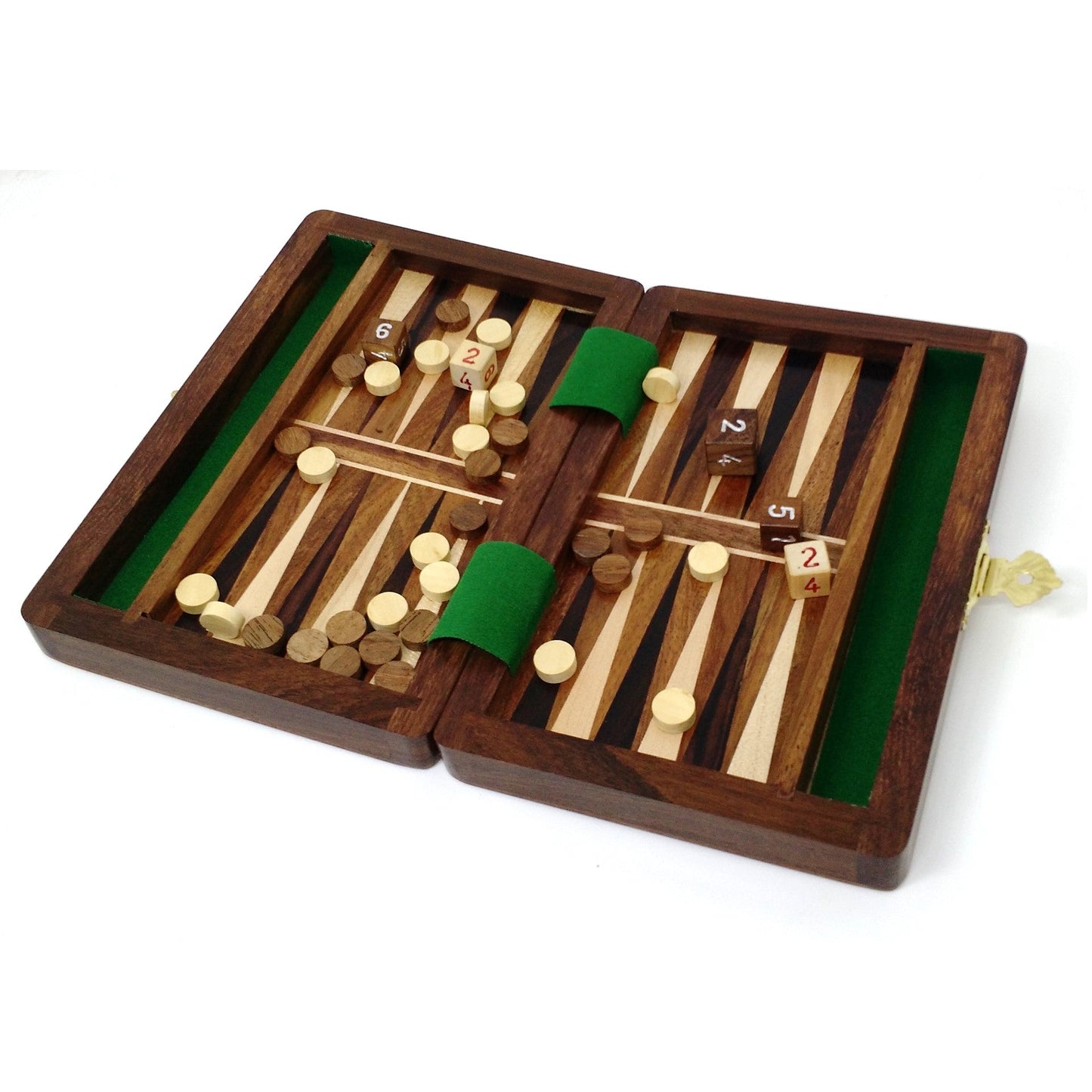 6" Wooden Travel Backgammon Set Includes Game Pieces & Folding Board Royal Chess Mall