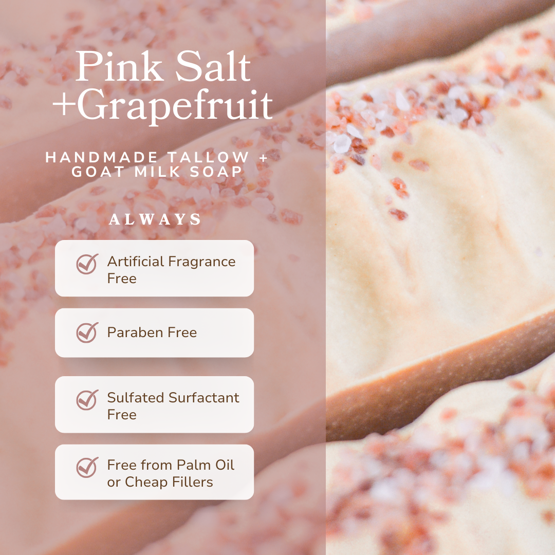 Pink Salt + Grapefruit Cleansing Bar Handmade Tallow and Goat Milk Soap Bar Pretty farm girl