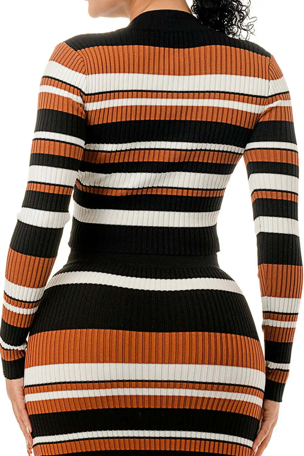 Multi Color Stripe V-Neck Crop Top & Two Piece Midi Skirt Set The House of Stylez