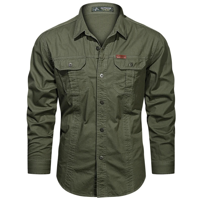 Spring Shirts Men Long Sleeve Casual Cotton Shirt High Quality Camisa Militar Overshirt Brand Clothing Black Blouses 5XL