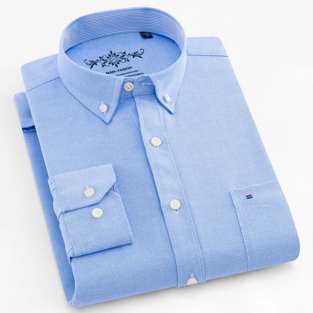 Men's Long Sleeve Oxford Plaid Striped Work Casual Shirt with Pocket, Spring Autumn  Cotton Blend Regular-fit Button-down Shirts