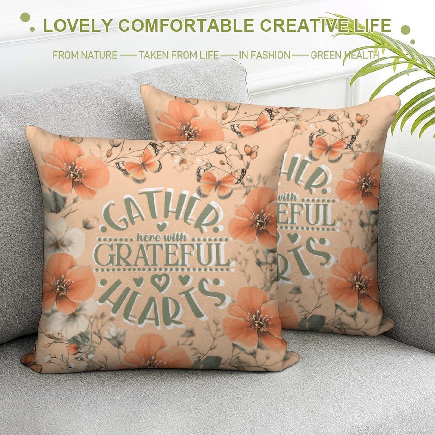 Gather Here with Grateful Hearts Orange 2-Piece Ultra-Soft Pillowcase Set - 18"×18" Shell Design Boutique