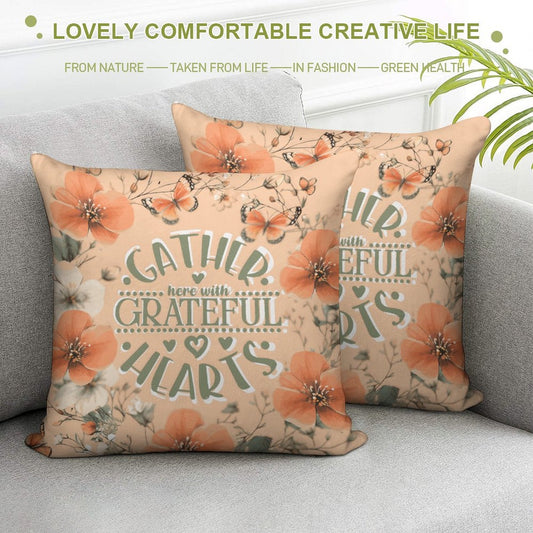 Gather Here with Grateful Hearts Orange 2-Piece Ultra-Soft Pillowcase Set - 18"×18" Shell Design Boutique